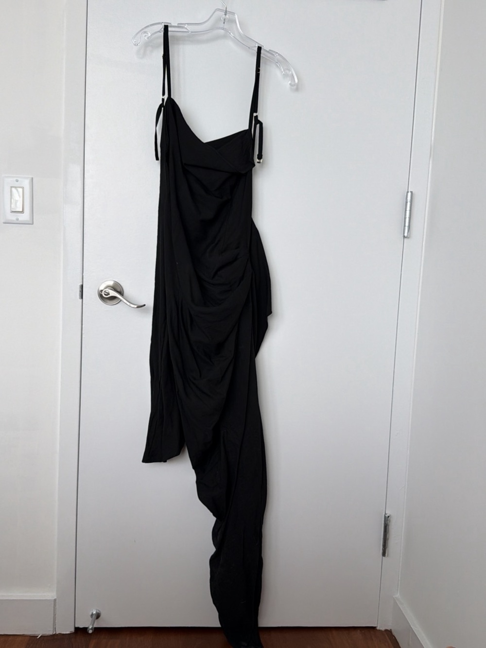 Black Asymmetrical Draped Slip Dress